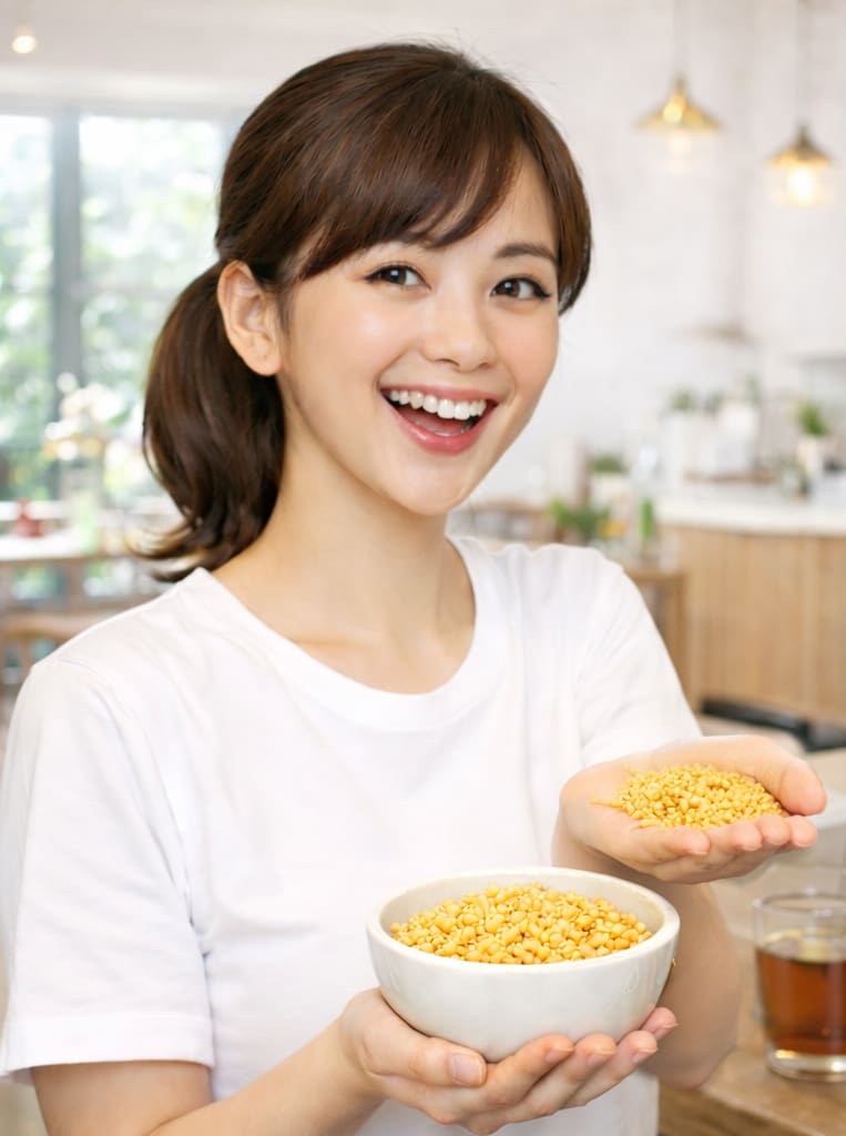 手軽にかけるプロテインをつまむ女性